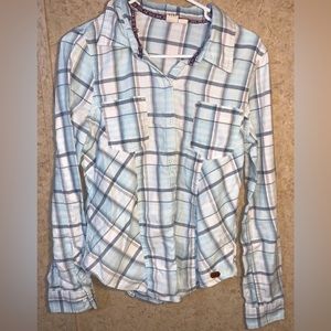Roxy Girls Size Medium Flannel Button-Up Collared Shirt Pockets